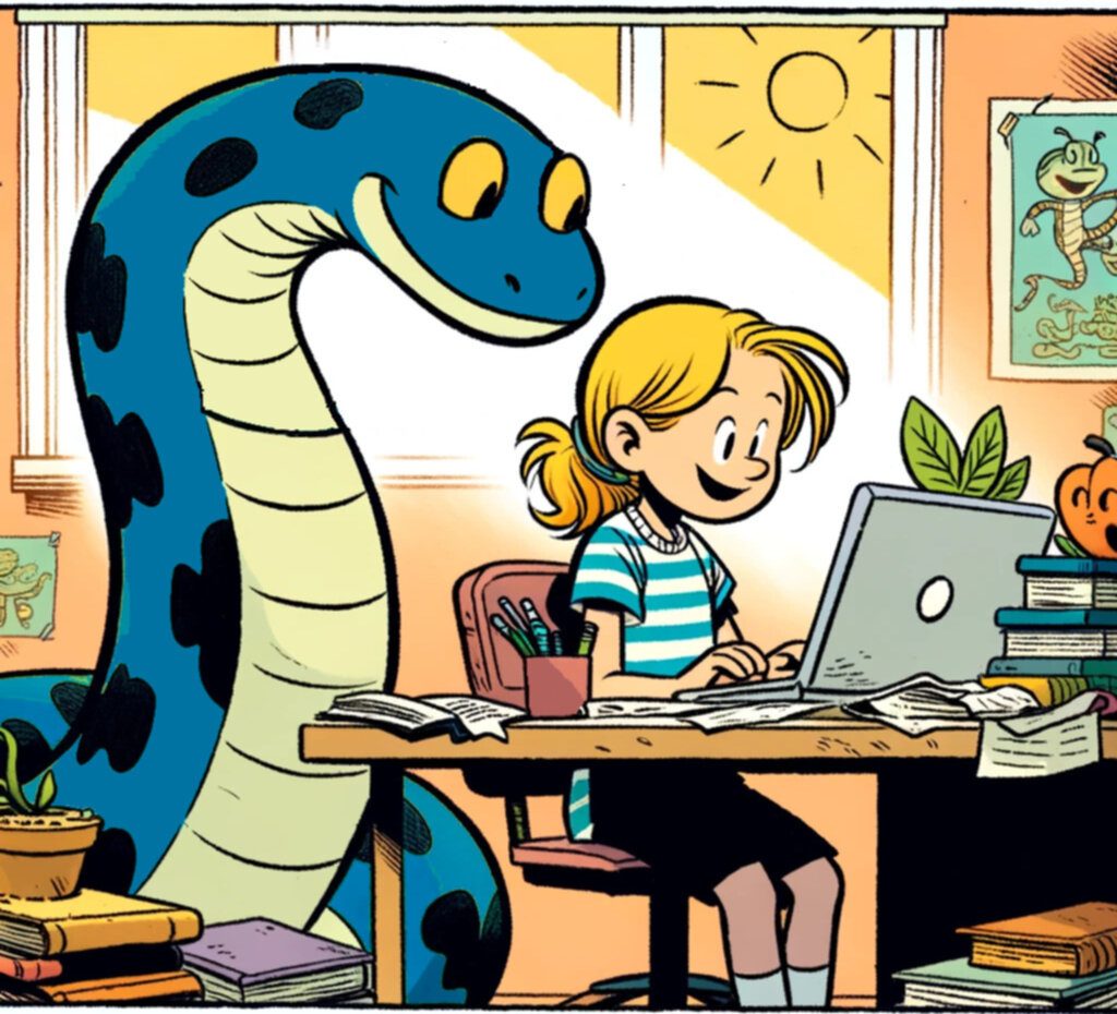 A Python helps a student