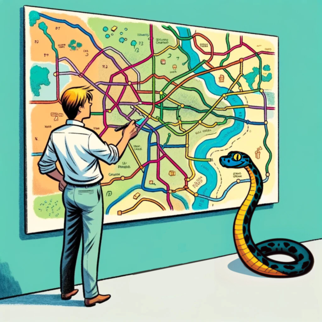 An dashing young man finding the shortest path with a Python